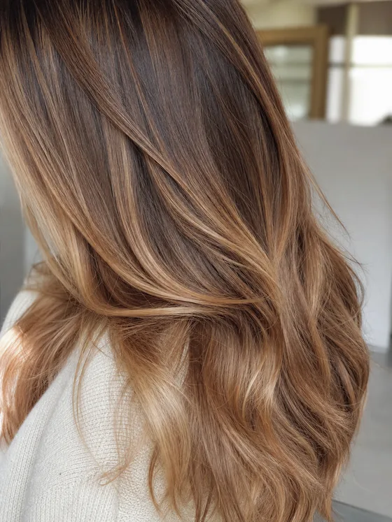 Mechas balayage castaño dorado - peluquería a domicilio en Getafe
